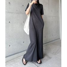 セルフカット リブ クルーネック 半袖 ワンピース