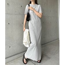 セルフカット リブ クルーネック 半袖 ワンピース