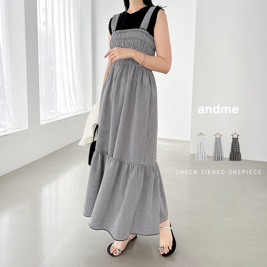 チェック柄 ティアード ロング キャミ ワンピース | アンドミー(andme