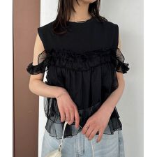 ビスチェ風 チュール シアー ノースリーブ トップス Freesia フリージア
