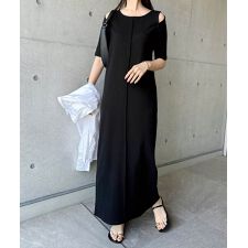 テレコリブ 肩スリット 半袖 ロング ワンピース
