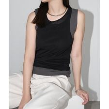 チュール シアー ＆ テレコリブ レイヤード タンクトップ | アンドミー(andme)