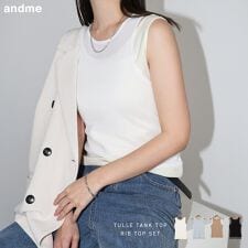 チュール シアー ＆ テレコリブ レイヤード タンクトップ | アンドミー(andme)