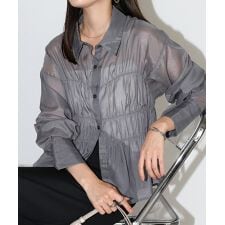 アンドミー(andme)のビスチェ風 ラメ シアー ペプラム シャツ ブラウス