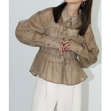 アンドミー(andme)のビスチェ風 ラメ シアー ペプラム シャツ ブラウス