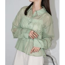 アンドミー(andme)のビスチェ風 ラメ シアー ペプラム シャツ ブラウス