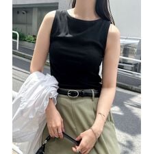 テレコリブ カップ付き ノースリーブ トップス