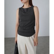 テレコリブ カップ付き ノースリーブ トップス