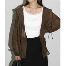オーバーサイズ 長袖 フーディ シアー シャツ ブラウス