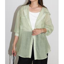 オーバーサイズ 長袖 フーディ シアー シャツ ブラウス