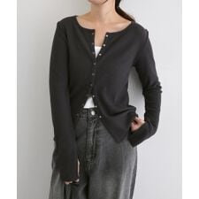 アンドミー(andme)のセルフカットリブ スナップボタン 長袖 カーディガン トップス