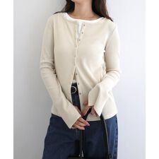 アンドミー(andme)のセルフカットリブ スナップボタン 長袖 カーディガン トップス