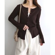 アンドミー(andme)のセルフカットリブ スナップボタン 長袖 カーディガン トップス