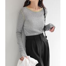 バイカラー 長袖 シアー ニット トップス