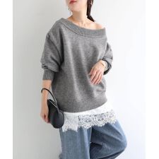 ボリューム袖 オフショルダー ニット トップス