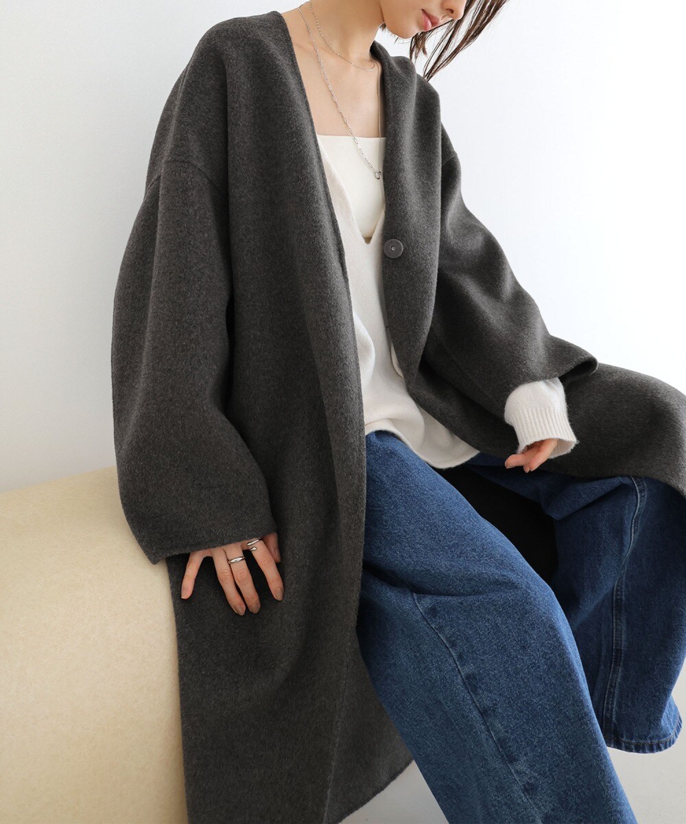 日本製】ミディ丈ノーカラーコート | アンタイトル(UNTITLED