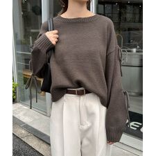 袖スリット リボン 長袖 ニット トップス