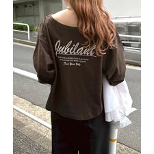 オフショルダー プリント ロゴ 刺繍 Tシャツ