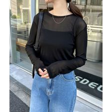 【選べるネックデザイン】 長袖 シアー トップス