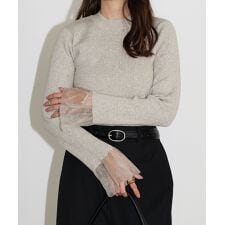 アンドミー(andme)のチュール シアー 袖 フリル 長袖 リブ ニット トップス