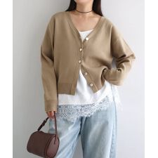 メタルボタン 長袖 Vネック ニット カーディガン