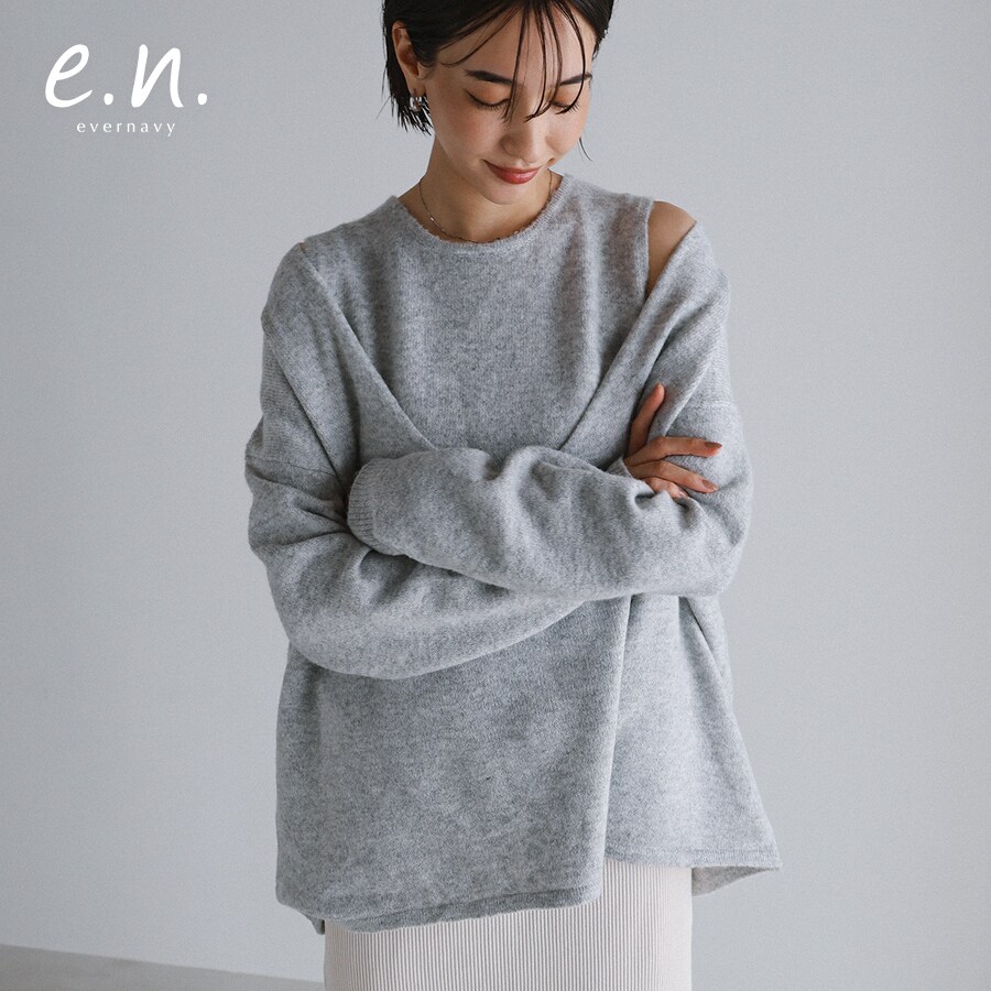 ノースリーブ 長袖 ニット トップス セット evernavy エバーネイビー