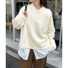 ボリューム袖 クルーネック ニット トップス