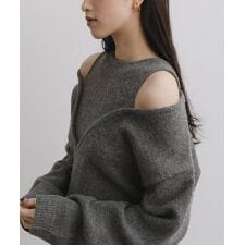 肩スリット レイヤード風 ニット トップス