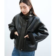 フェイクレザー 切替 ボア ショート ブルゾン