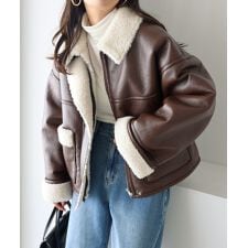フェイクレザー 切替 ボア ショート ブルゾン