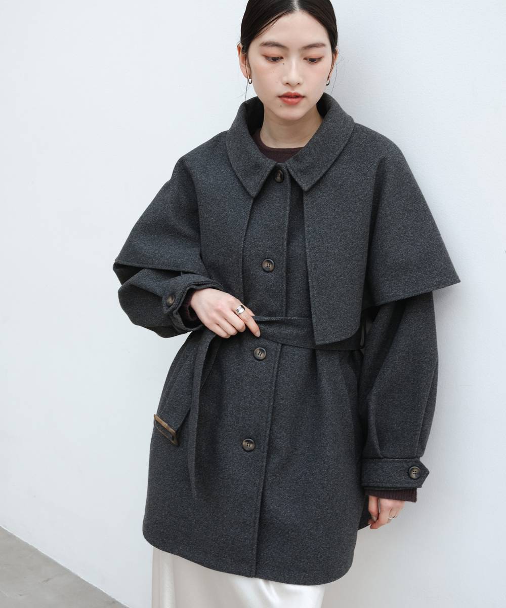トレンチコート ミドル丈 ハーフコート 金ボタン 秋 冬 | フロリア