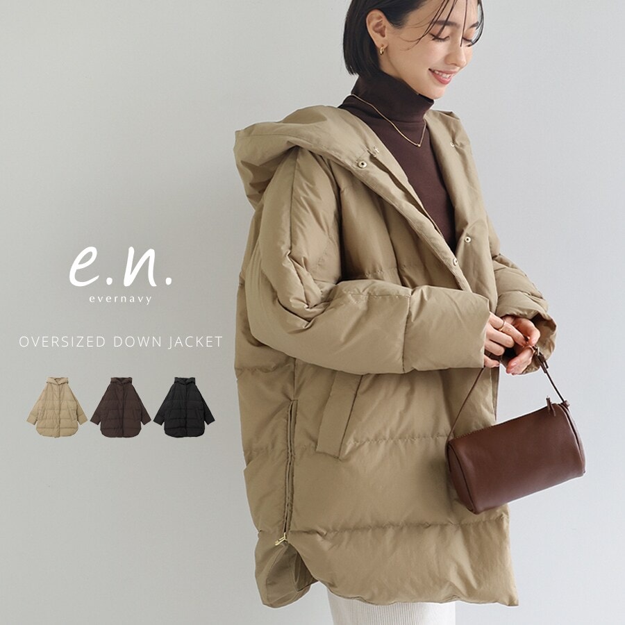 evernavy エバーネイビー ダウンコート ベージュ ドルマン サイドジップ ダウンジャケット evernavy エバーネイビー