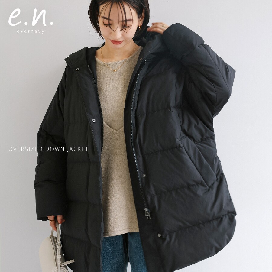 evernavy エバーネイビー ダウンコート ベージュ ドルマン サイドジップ ダウンジャケット evernavy エバーネイビー
