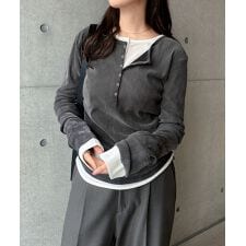 ベロア チュール ヘンリーネック 長袖 トップス