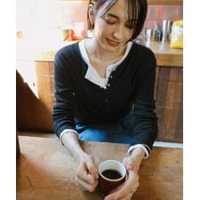 エバーネイビー(evernavy)のテレコリブ ヘンリーネック 長袖 Tシャツ evernavy エバーネイビー