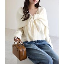 同色 ストール付き リボン 刺繍 ニット カーディガン Freesia フリージア