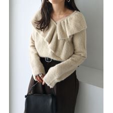 シャギー 起毛 クロス フリル ニット トップス