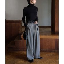 ウール混 タック ワイド パンツ evernavy エバーネイビー