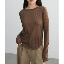 【選べるネックデザイン】ウェーブ チュール シアー 長袖 トップス