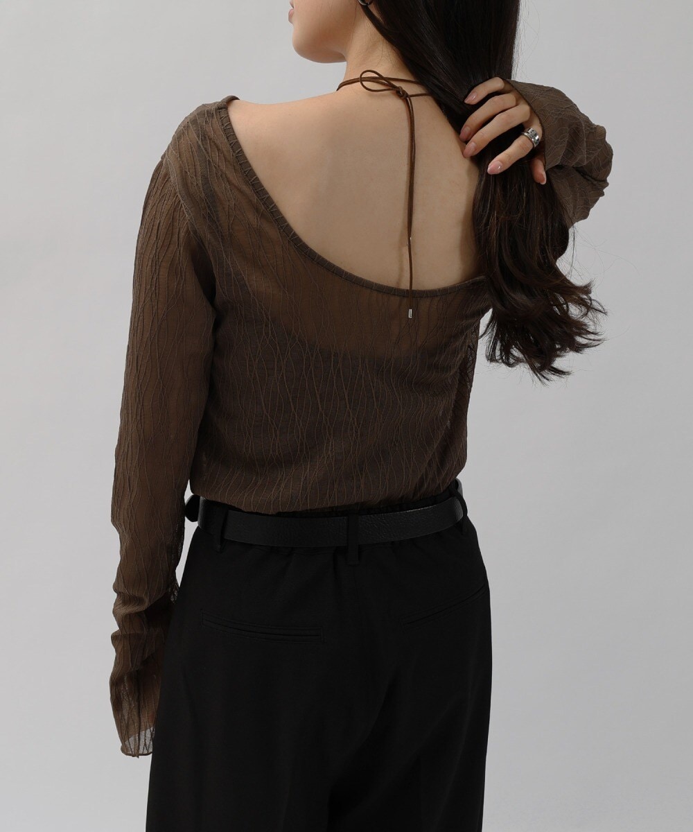 【選べるネックデザイン】ウェーブ チュール シアー 長袖 トップス