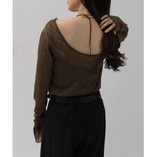 【選べるネックデザイン】ウェーブ チュール シアー 長袖 トップス