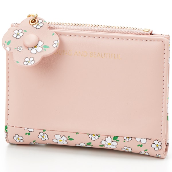 ピンク フラワー柄 二つ折り財布 財布 レディース 二つ折り 本革 日本製 刺繍 花柄 桜 二つ折り