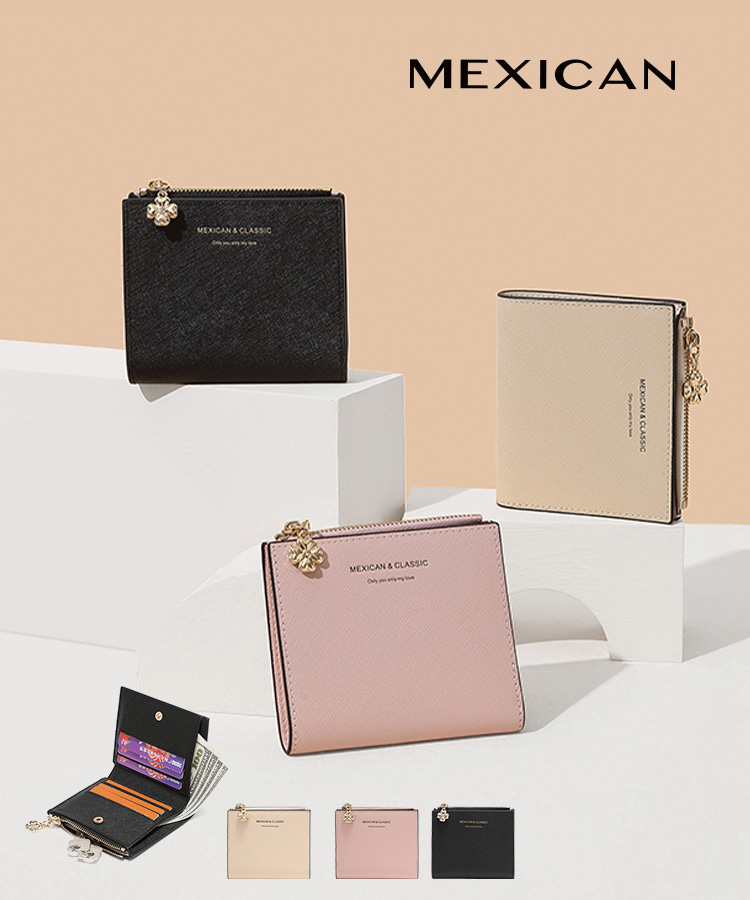 MEXICAN コンパクトで万能なサイイズが魅力の二つ折り財布 牛床革 多 