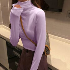 ハイネックシアーカットソー 韓国ファッション