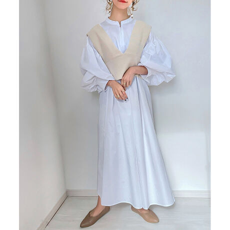 ハーフジップボリュームスリーブワンピース