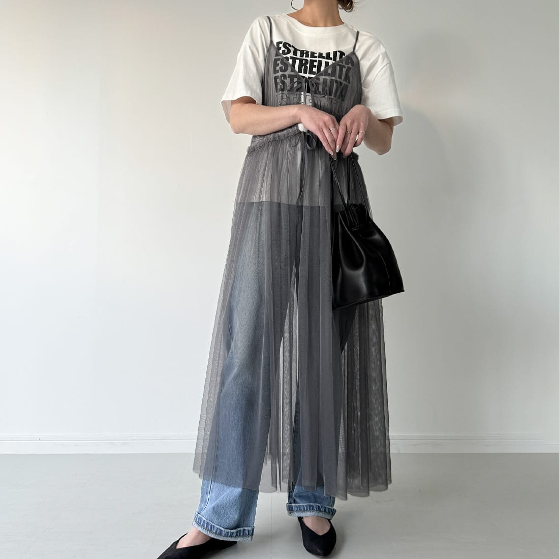 前リボンチュールレイヤードキャミワンピース | ジュノア(JUNOAH