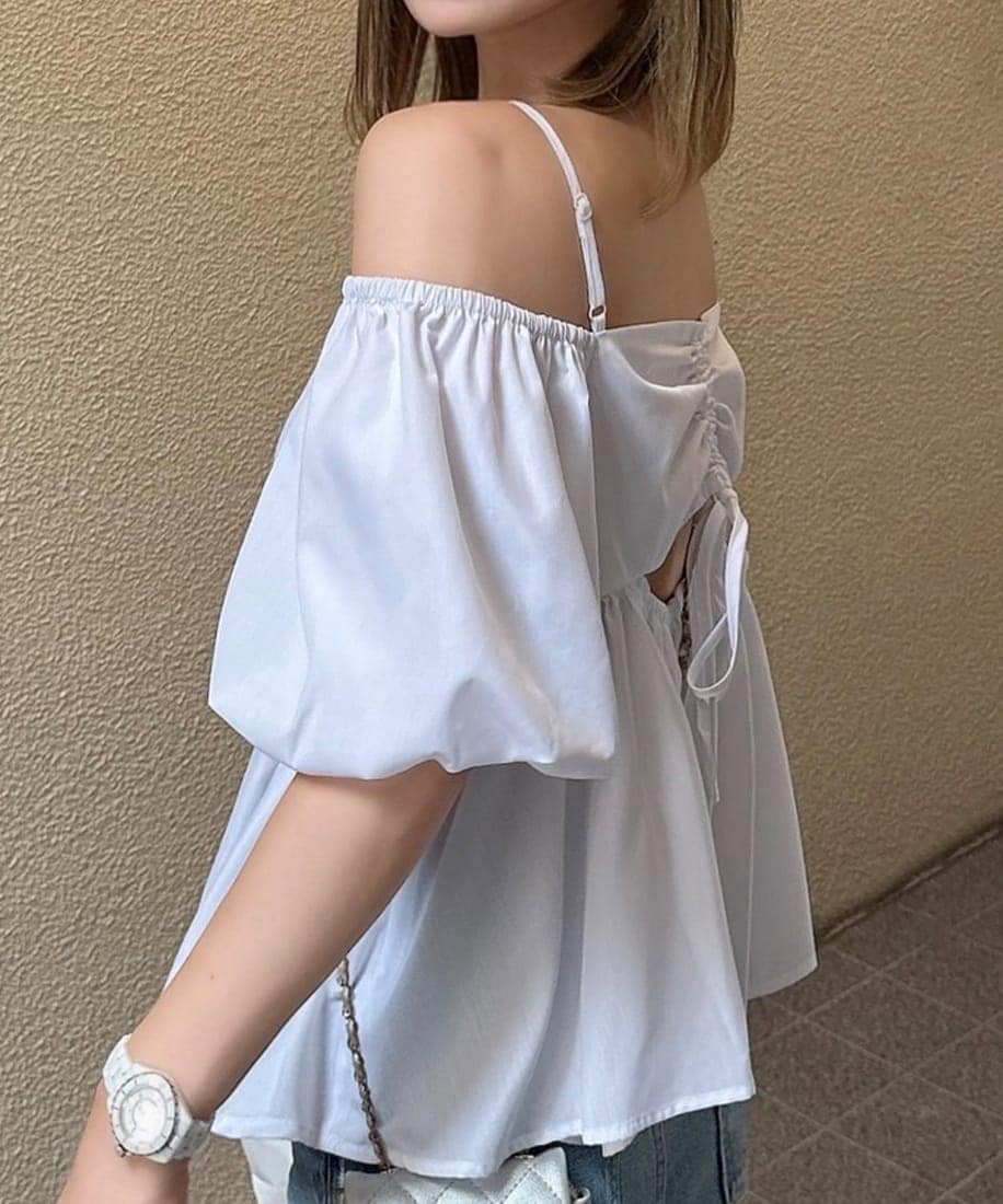 Fray I.dフリンジラメジャガード2wayオフショルブラウス