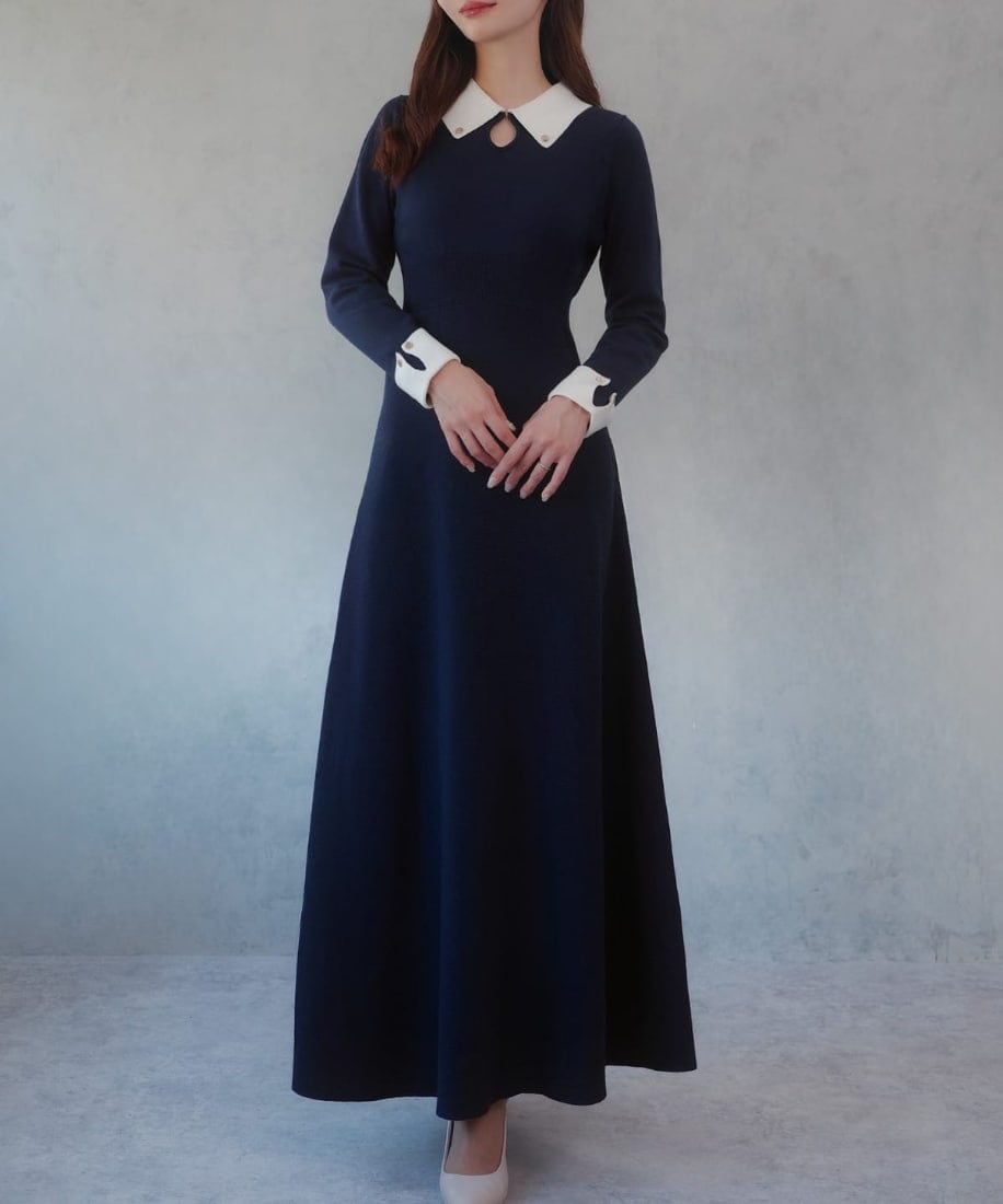 洗える／ウエストゴム】フィット＆フレア ニットワンピース