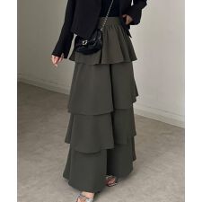 【薄くて軽いジョーゼット生地】ハイウエストティアードスカート