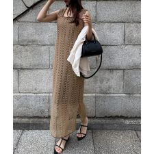 クロシェ編みバックリボンIラインワンピース